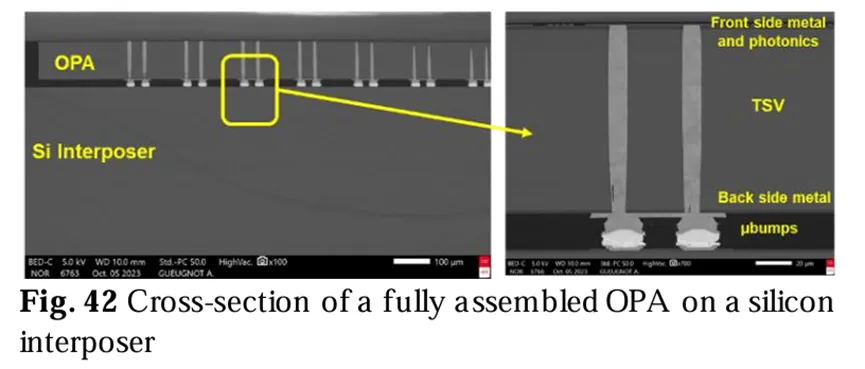 完全組裝的OPA在硅中介層上的橫截面