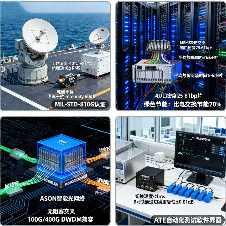 MEMS光開(kāi)關(guān)光通信網(wǎng)絡(luò)數(shù)據(jù)中心光學(xué)測(cè)試航天軍事應(yīng)用