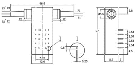 D1×2 多模光開關(guān)(3V 鎖定型)產(chǎn)品尺寸圖 - 科毅光通信 D1×2 多模光開關(guān)(3V 鎖定型)產(chǎn)品尺寸圖 - 科毅光通信