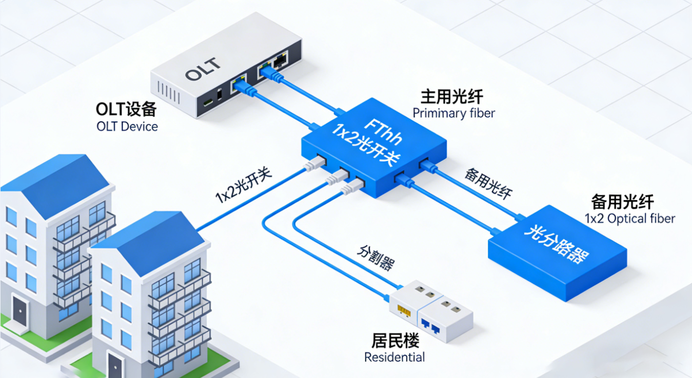 光開關(guān)-FTTH自動保護倒換系統(tǒng)架構(gòu)圖